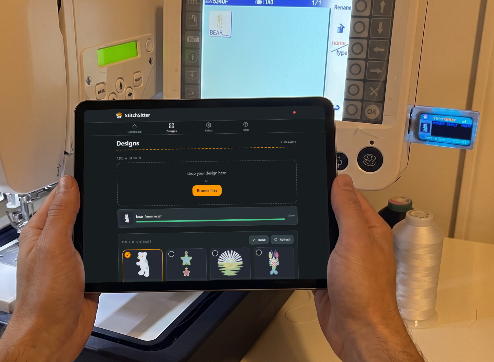 The StitchSitter app open on a tablet
